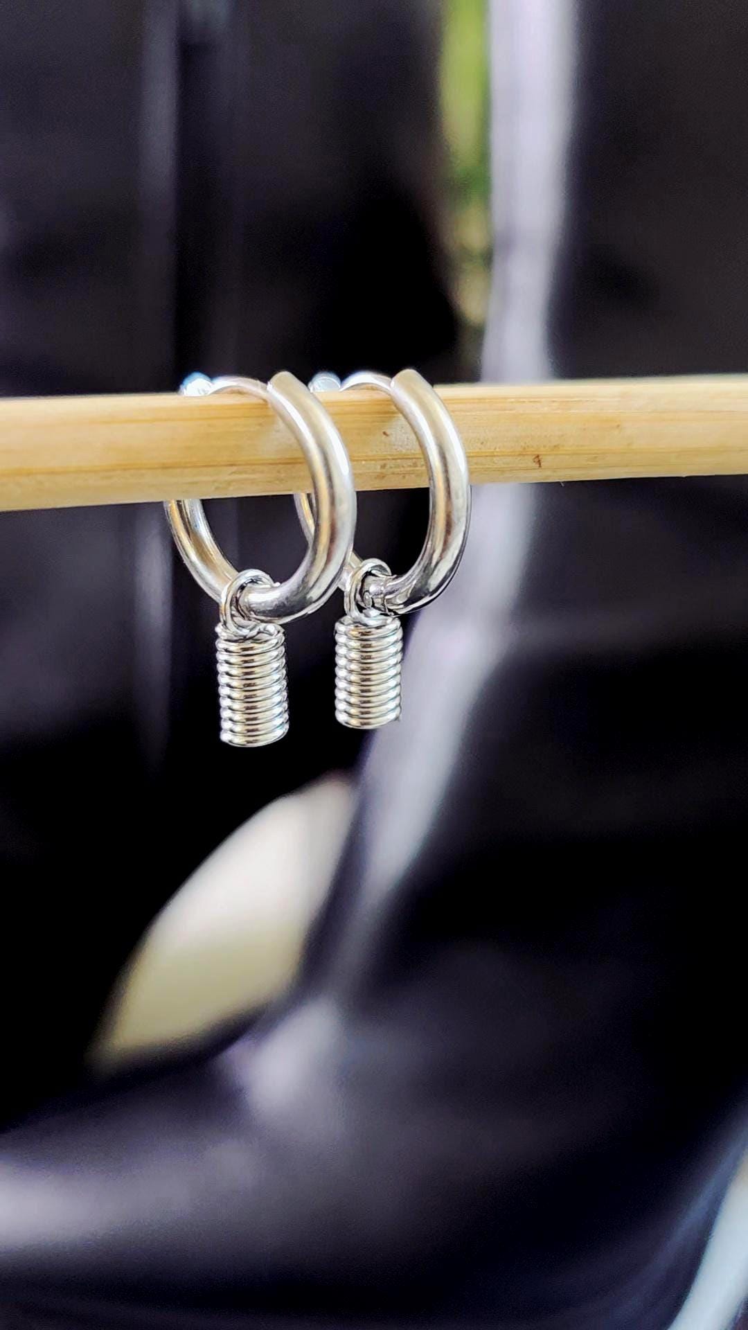 Stainless Steel Huggie Hoop Earrings –  Punk Hippie Dangle Spring  Jewelry