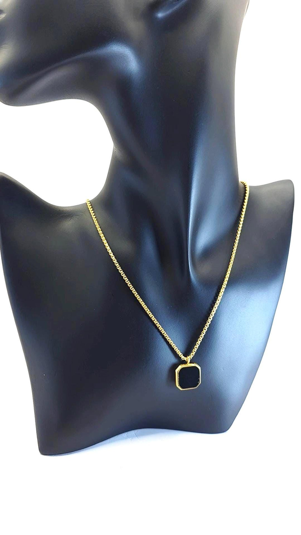 Gold and Silver Tone Hexagon Pendant Necklace – Bold Minimalist Statement Chain