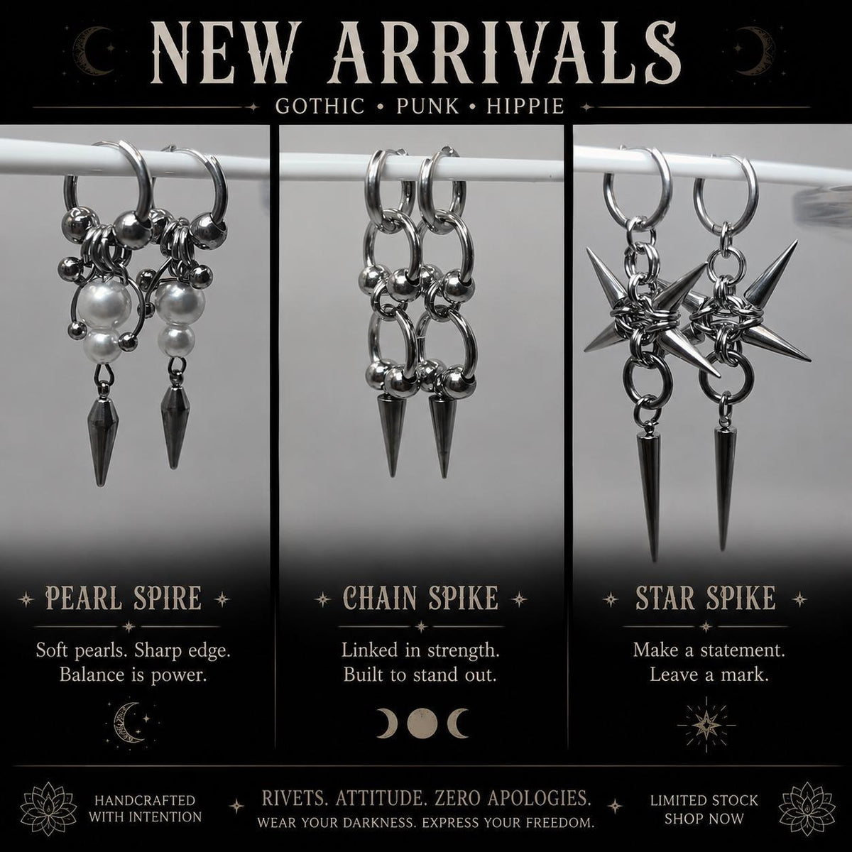 Gothic Spike Rivet Huggie Hoop Punk Hippie  Earring Stainless Steel Size