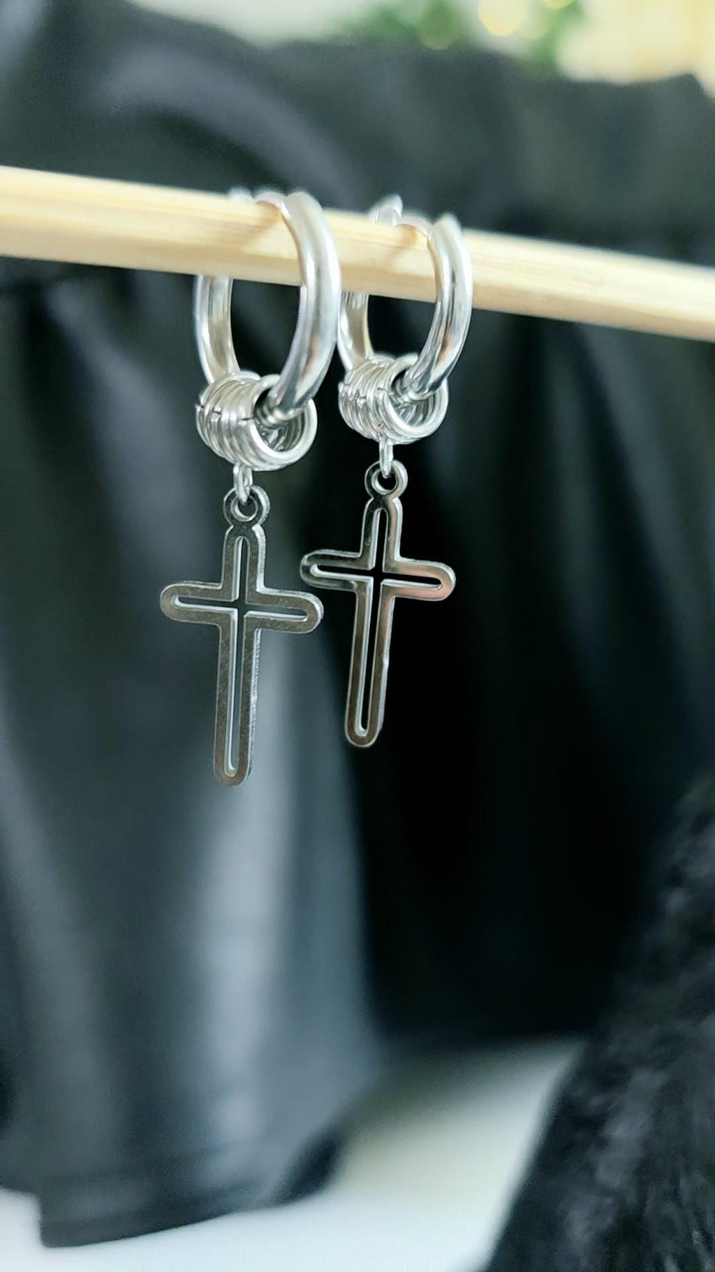 Huggie Hoop Cross Charm Earrings Stainless Steel  Punk Hippie Dangle Spring  Jewelry