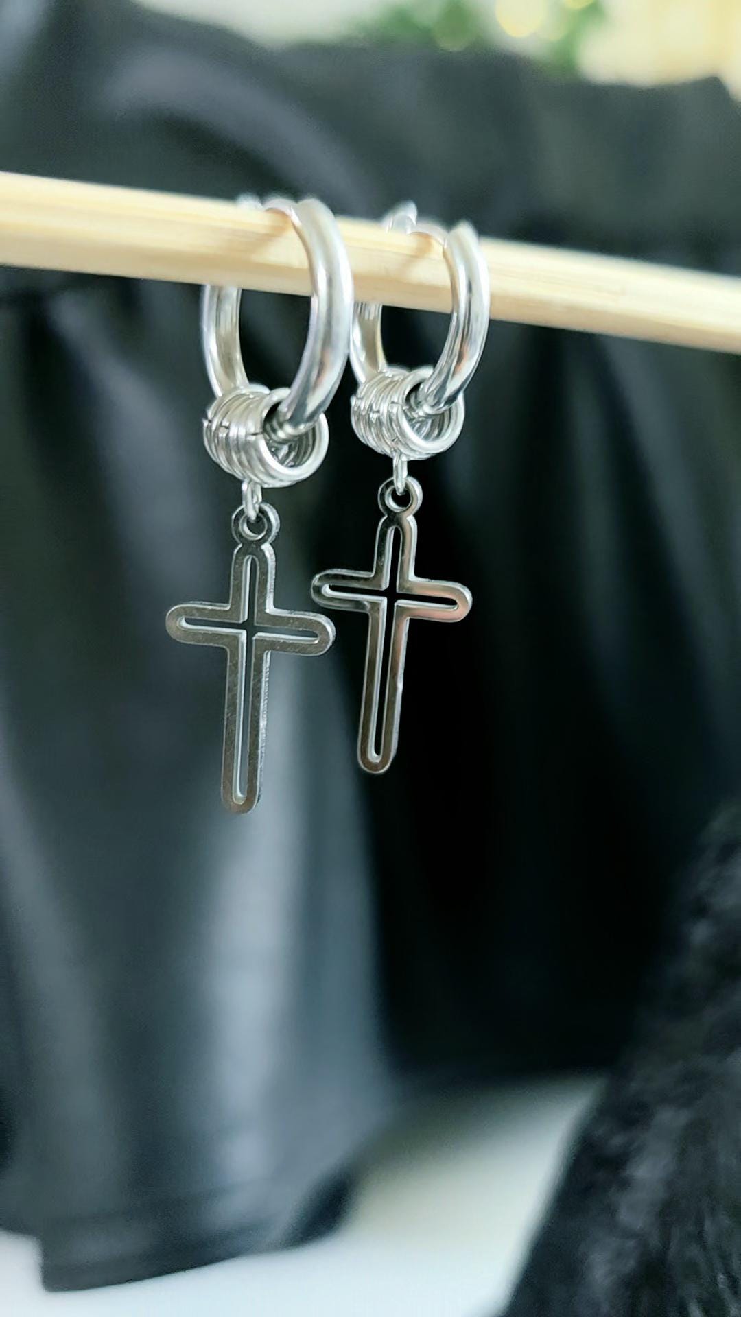 Huggie Hoop Cross Charm Earrings Stainless Steel  Punk Hippie Dangle Spring  Jewelry