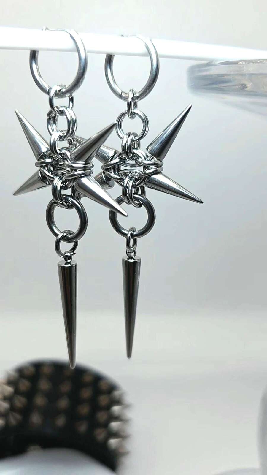 Gothic Spike Rivet Huggie Hoop Punk Hippie  Earring Stainless Steel Size