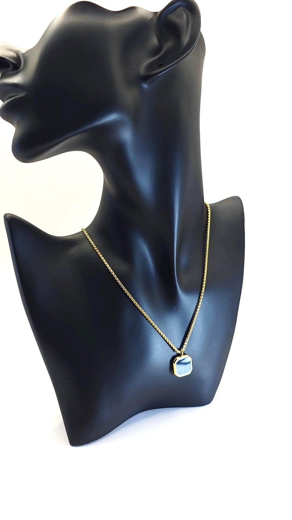 Gold and Silver Tone Hexagon Pendant Necklace – Bold Minimalist Statement Chain