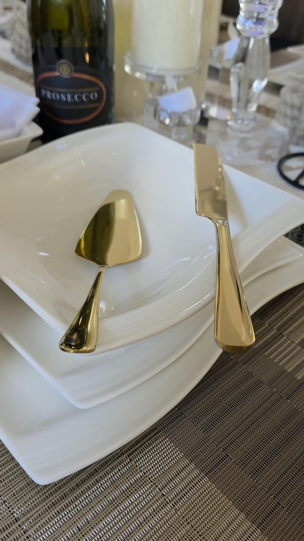 Gold Stainless Steel Cake Cutting Set – Wedding Knife Server – Elegant Dessert Utensil