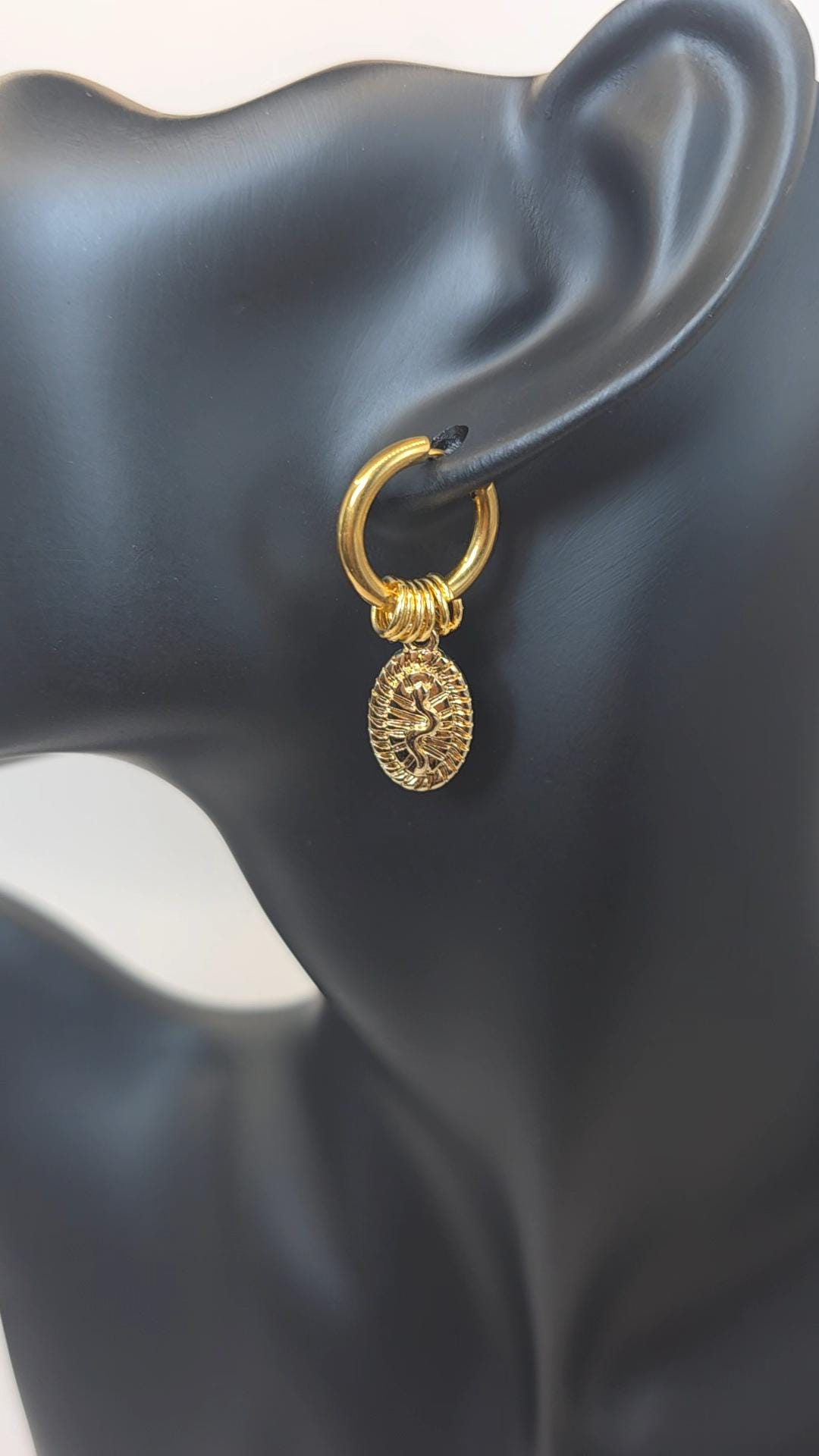Gold Snake Charm Huggie Hoop Earrings | Stainless Steel Serpent Jewellery