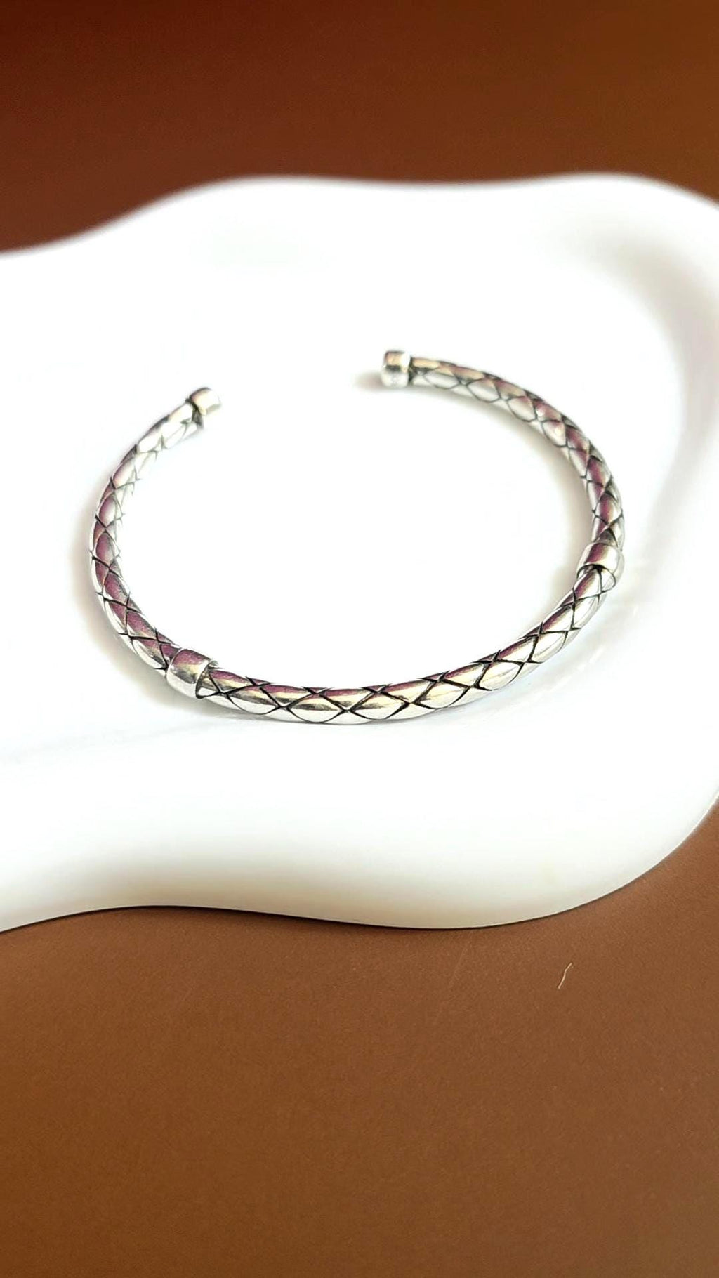 Braided Stainless Steel Open Adjustable Cuff Bracelet – Textured Modern Minimalist Wrist Bangle