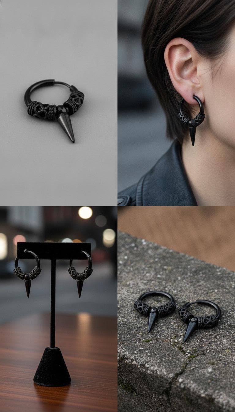 Stainless Steel Dragon Scale Hoop Earrings Gothic Spike  Huggie Hoops Punk