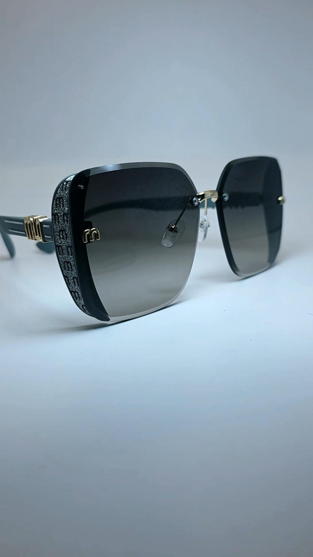 Rhinestone Rimless Square Sunglasses | Oversized Black Gradient Shades