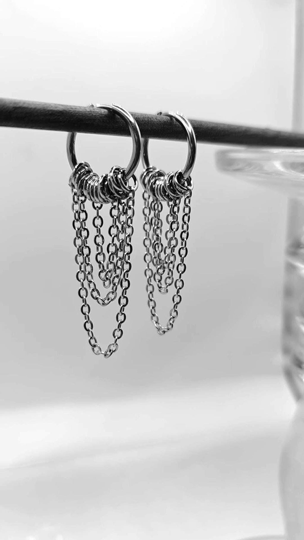 Tripple Chain Huggie Hoop drop Earrings –  Punk Hippie Gothic Chain Earring Stainless Steel