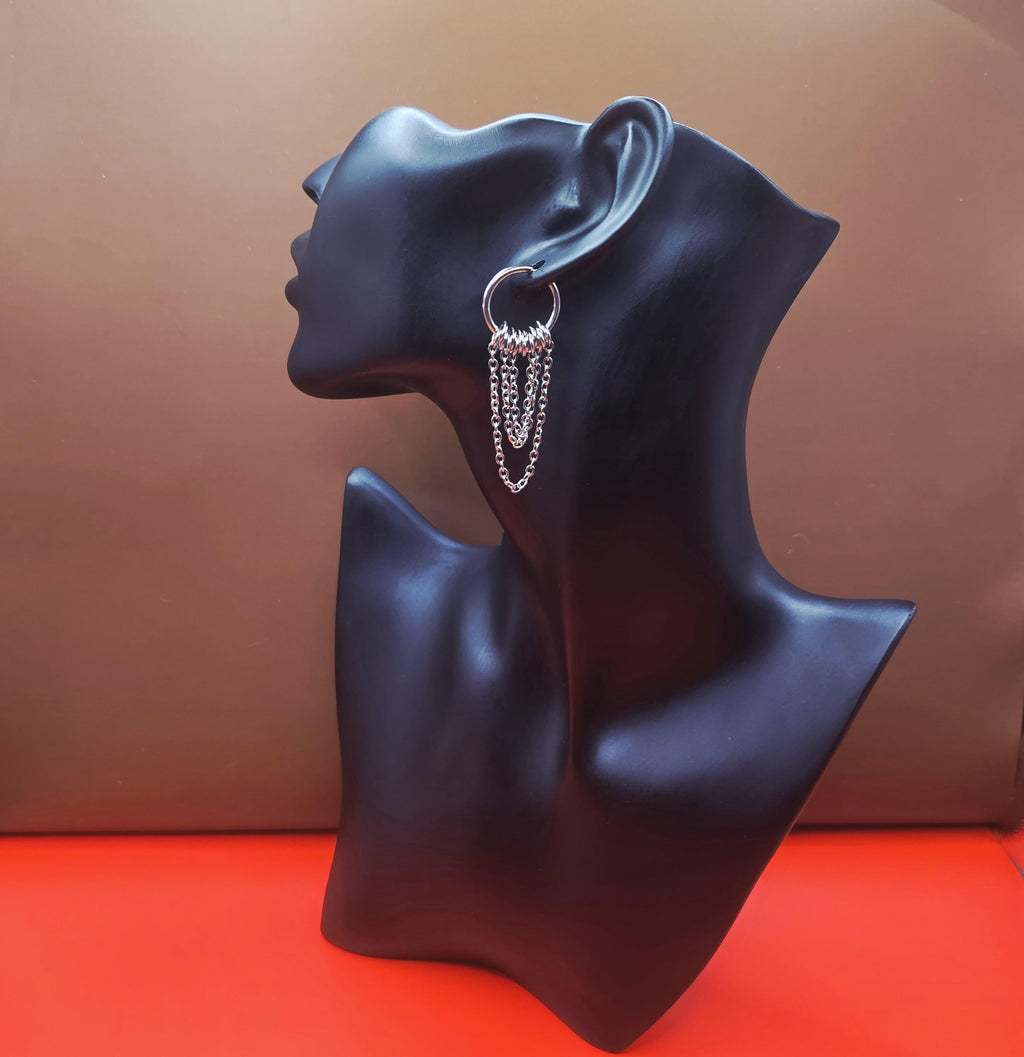 Tripple Chain Huggie Hoop drop Earrings –  Punk Hippie Gothic Chain Earring Stainless Steel