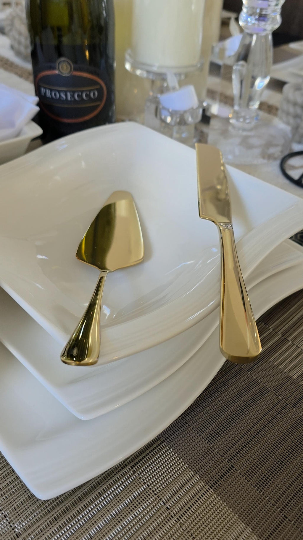 Gold Stainless Steel Cake Cutting Set – Wedding Knife Server – Elegant Dessert Utensil