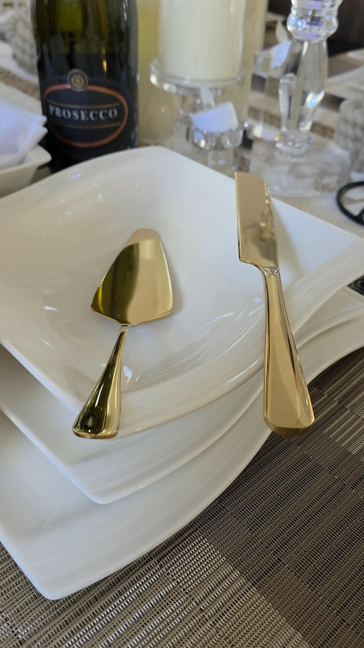 Gold Stainless Steel Cake Cutting Set – Wedding Knife Server – Elegant Dessert Utensil