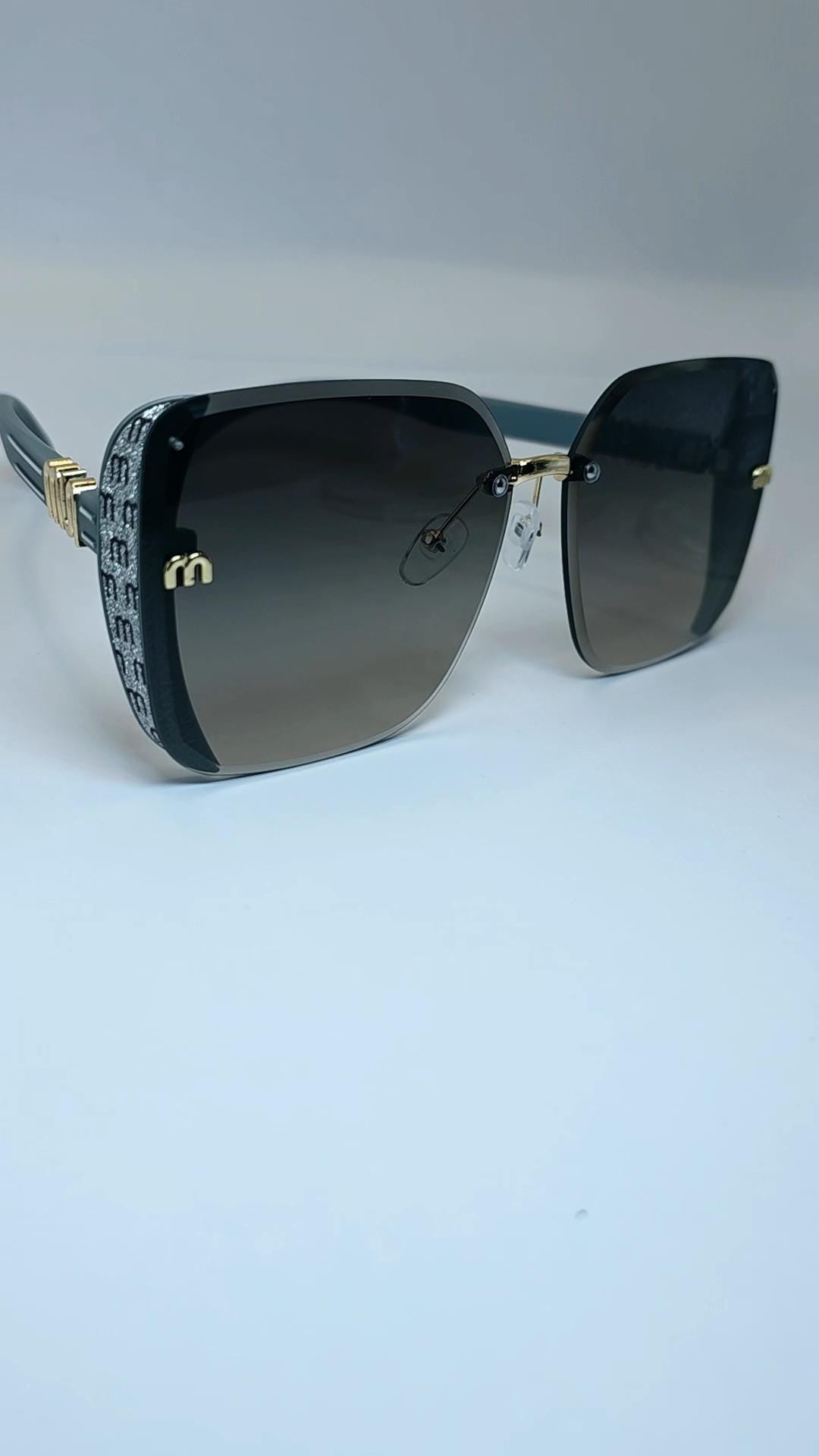 Rhinestone Rimless Square Sunglasses | Oversized Black Gradient Shades