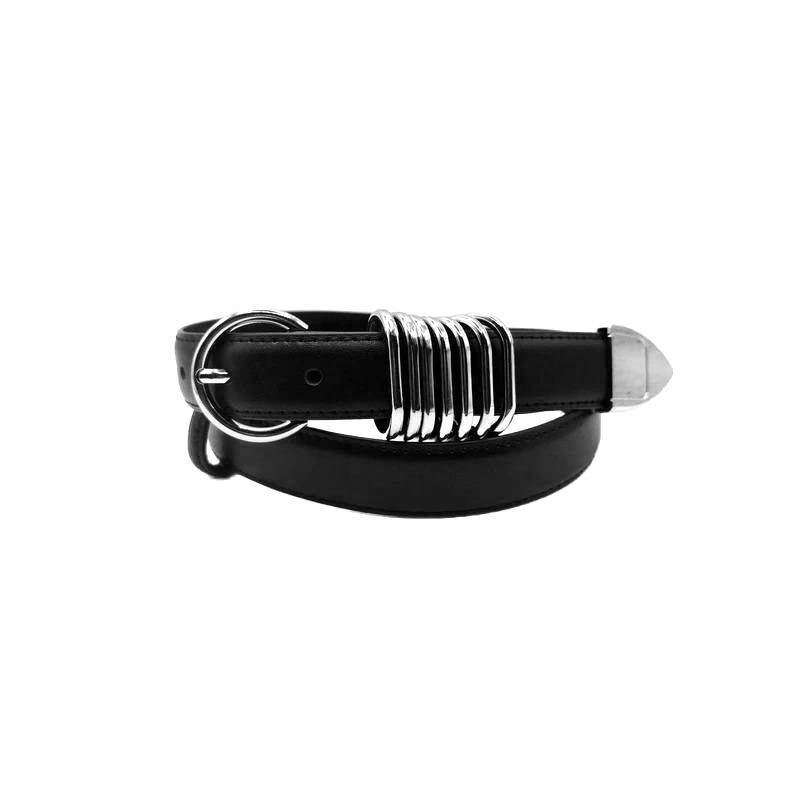 Women’s Split Leather Black Statement Belt – 103cm