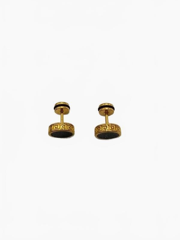 Gold &amp; Black Greek Fret Screw-Back Stud Earrings – Stainless Steel 0.98mm