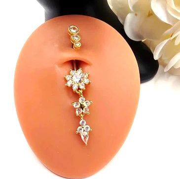 Gold Triple Star Titanium Bar 12- 14mm Belly Ring Summer Body Ring