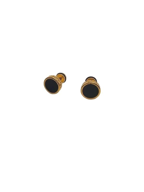 Gold &amp; Black Greek Fret Screw-Back Stud Earrings – Stainless Steel 0.98mm