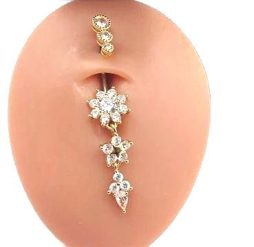 Gold Triple Star Titanium Bar 12- 14mm Belly Ring Summer Body Ring