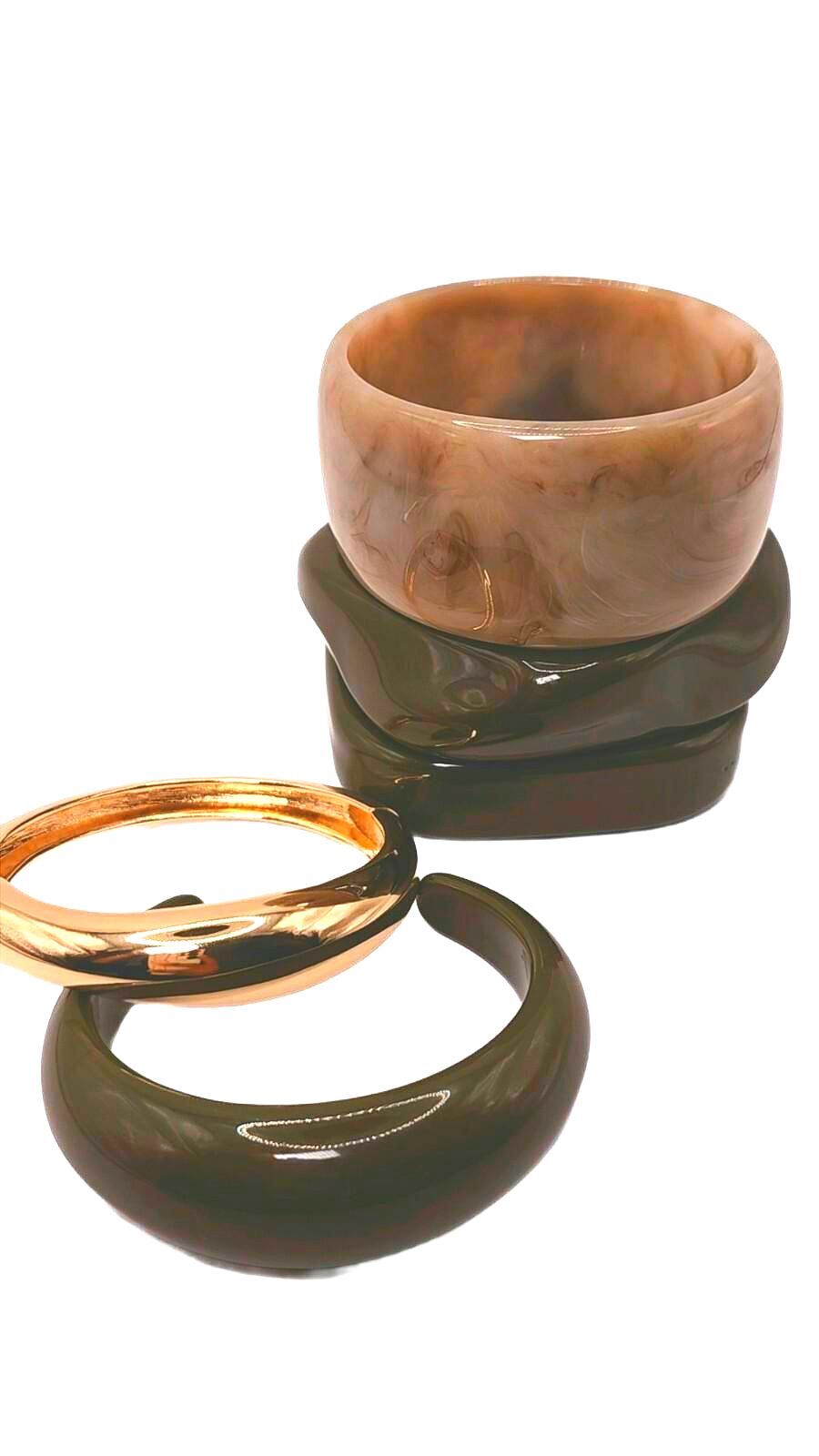 Retro Resin Bangle Bracelet Set 5 Piece Chunky Glossy Vintage Boho Wrist Cuffs