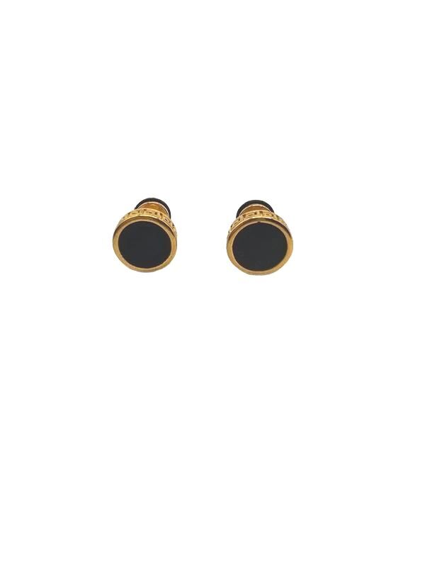 Gold &amp; Black Greek Fret Screw-Back Stud Earrings – Stainless Steel 0.98mm