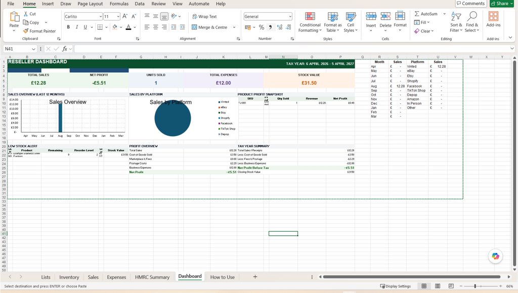 UK Reseller Inventory and Sales Digital Tracker Vinted eBay & Etsy Excel Spreadsheet  HMRC Friendly Bookkeeping