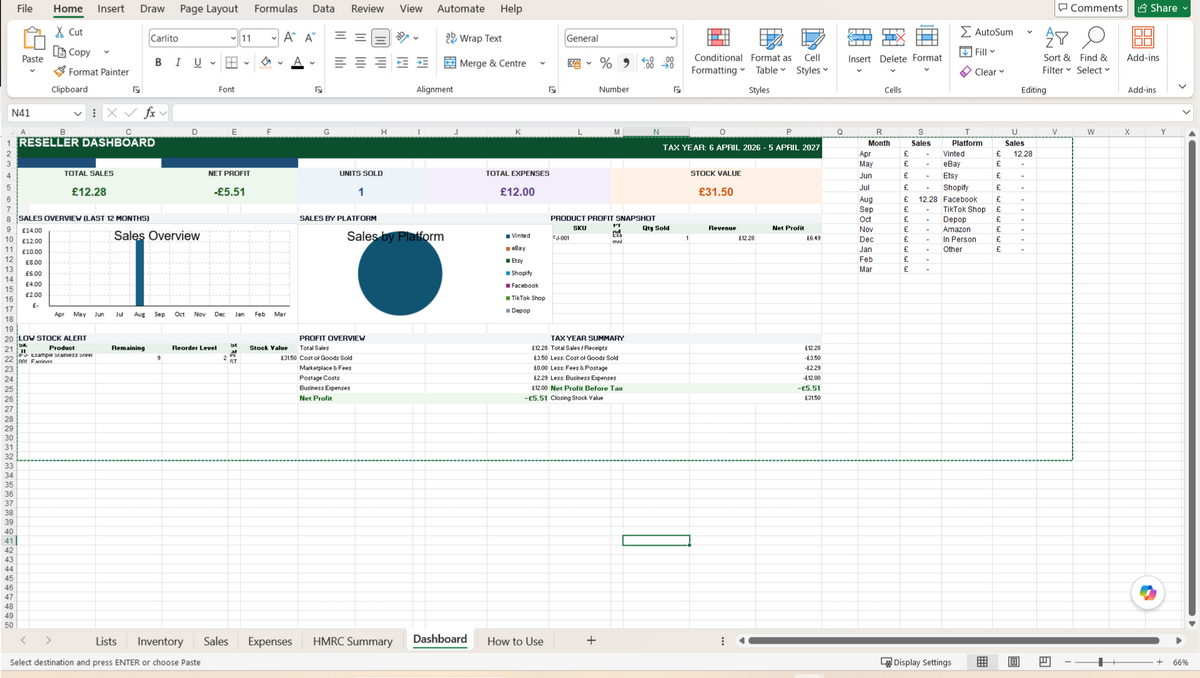 UK Reseller Inventory and Sales Digital Tracker Vinted eBay & Etsy Excel Spreadsheet  HMRC Friendly Bookkeeping