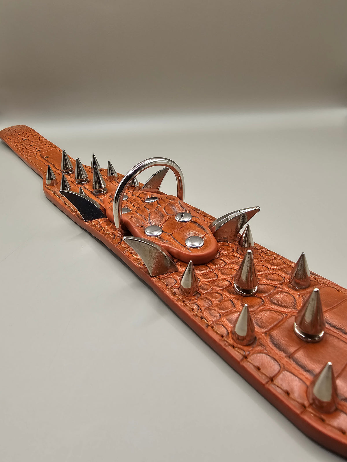 Black and Brown  Spiked Dog Collar – Wide PU Leather Adjustable Studded Collar