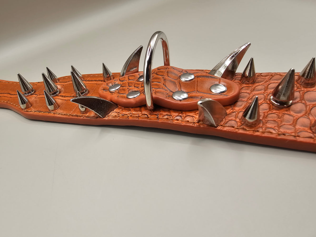 Black and Brown  Spiked Dog Collar – Wide PU Leather Adjustable Studded Collar
