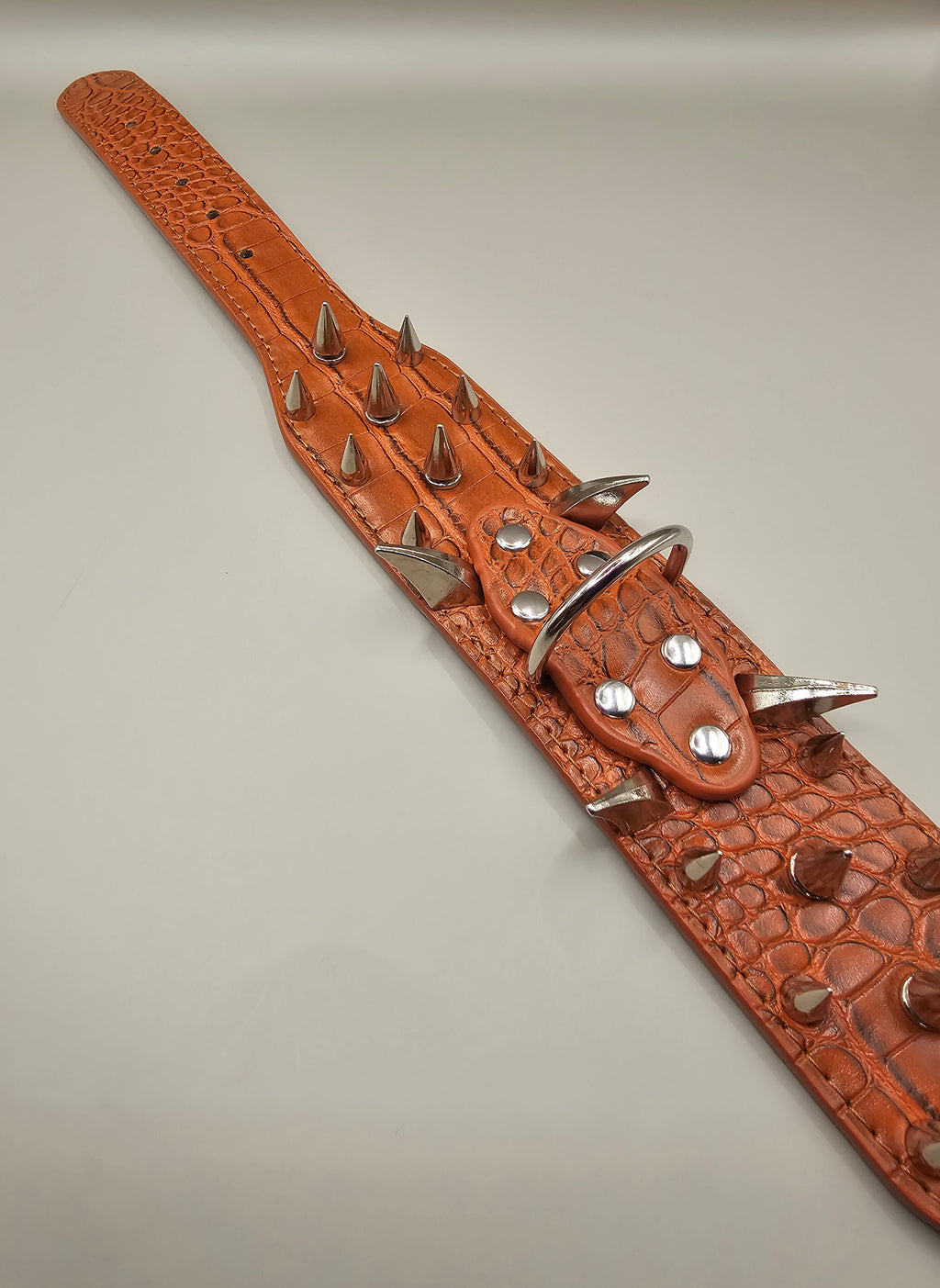 Black and Brown  Spiked Dog Collar – Wide PU Leather Adjustable Studded Collar