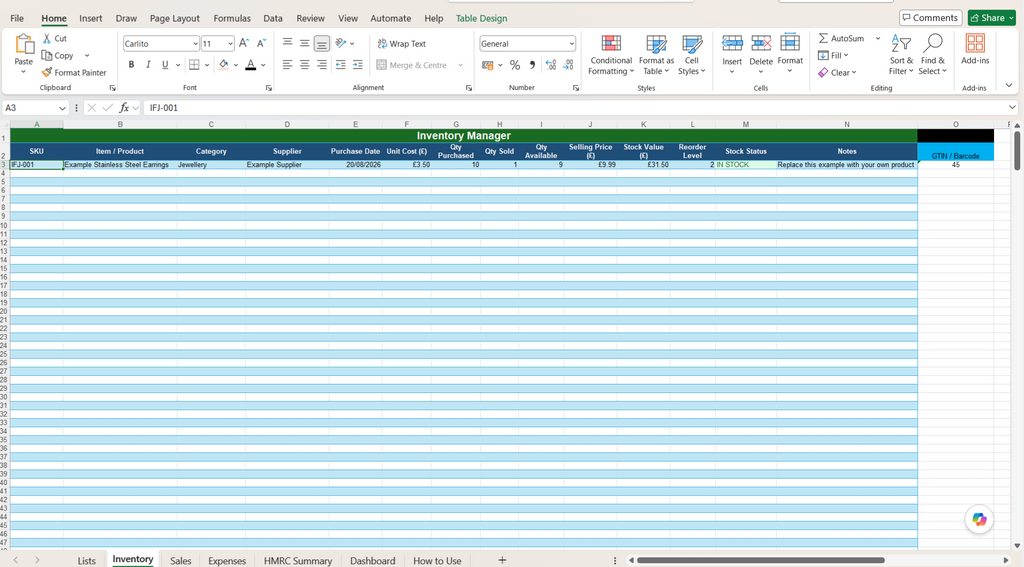 UK Reseller Inventory and Sales Digital Tracker Vinted eBay & Etsy Excel Spreadsheet  HMRC Friendly Bookkeeping