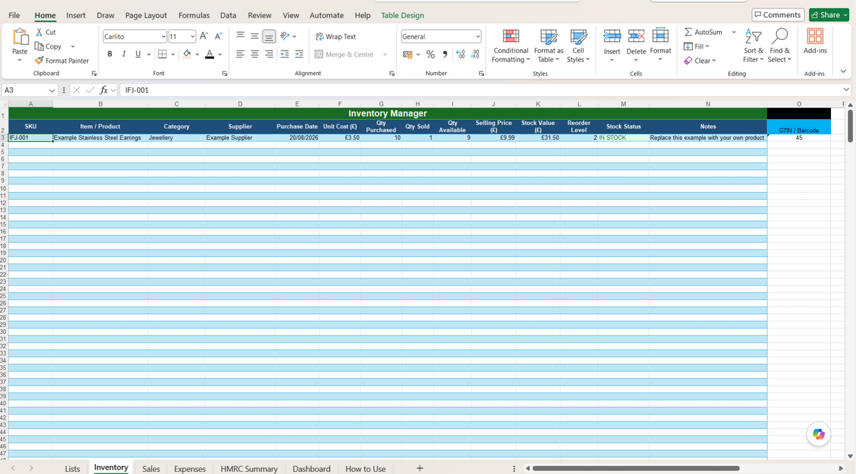 UK Reseller Inventory and Sales Digital Tracker Vinted eBay & Etsy Excel Spreadsheet  HMRC Friendly Bookkeeping