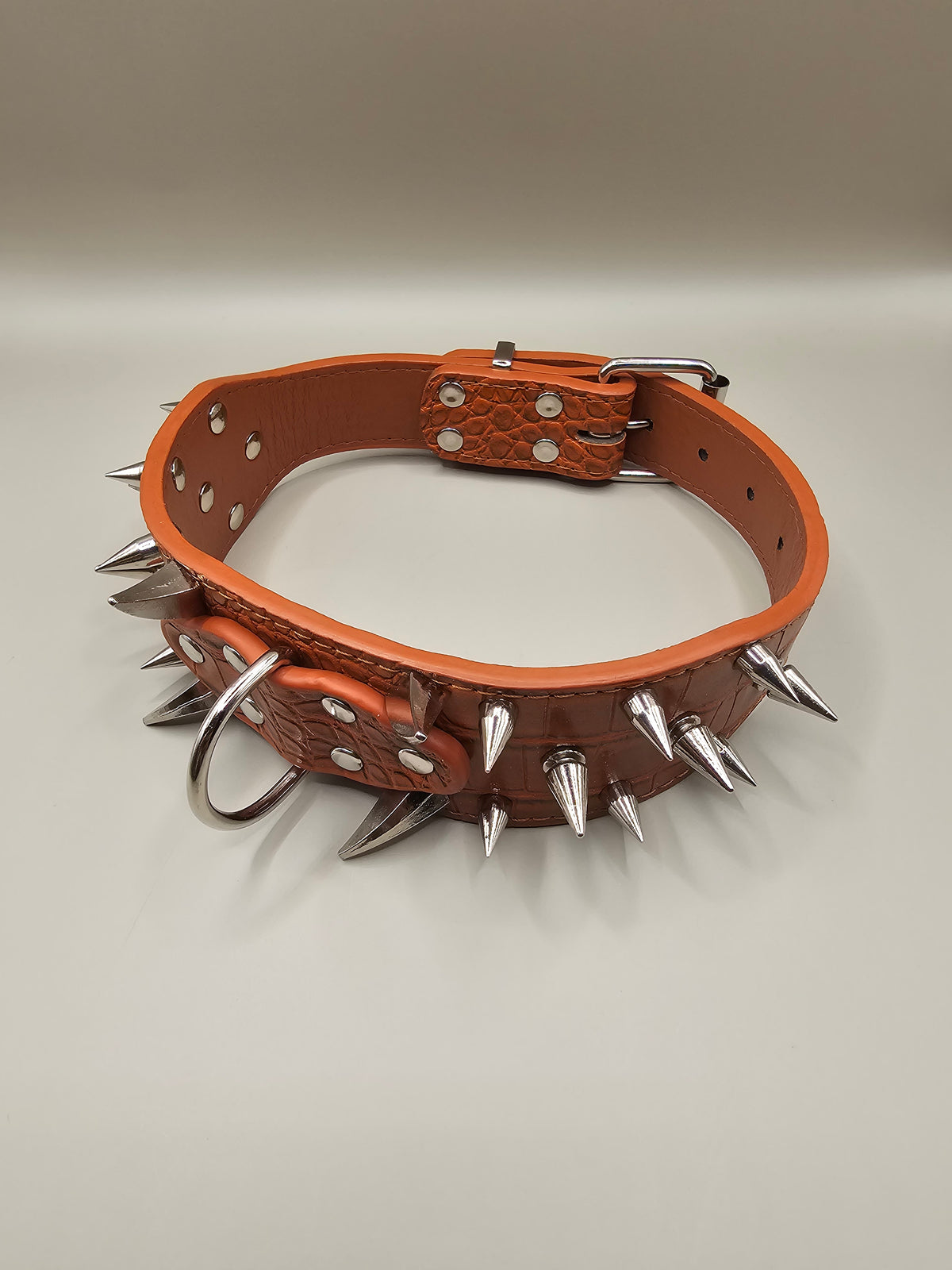 Black and Brown  Spiked Dog Collar – Wide PU Leather Adjustable Studded Collar
