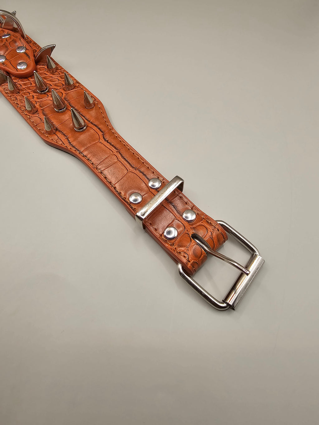 Black and Brown  Spiked Dog Collar – Wide PU Leather Adjustable Studded Collar