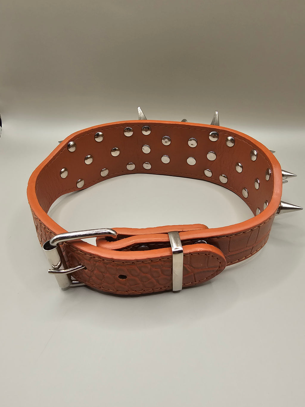Black and Brown  Spiked Dog Collar – Wide PU Leather Adjustable Studded Collar