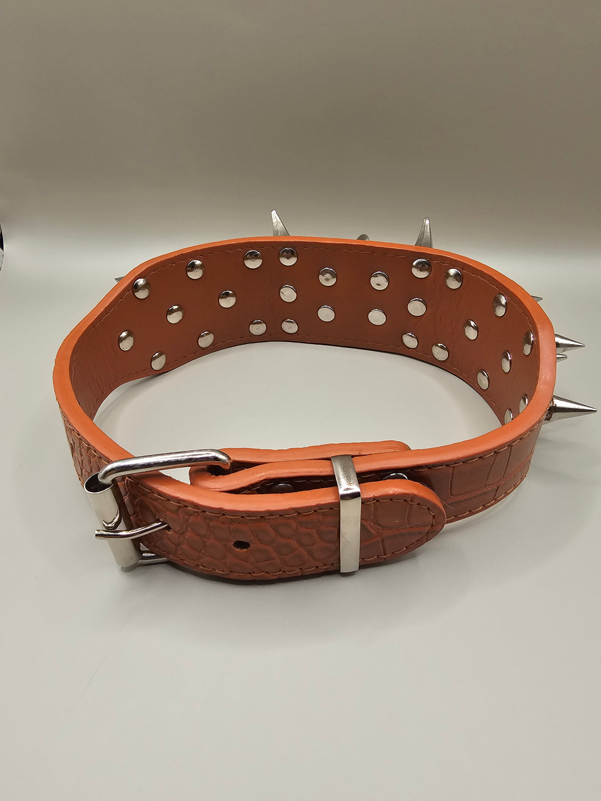 Black and Brown  Spiked Dog Collar – Wide PU Leather Adjustable Studded Collar