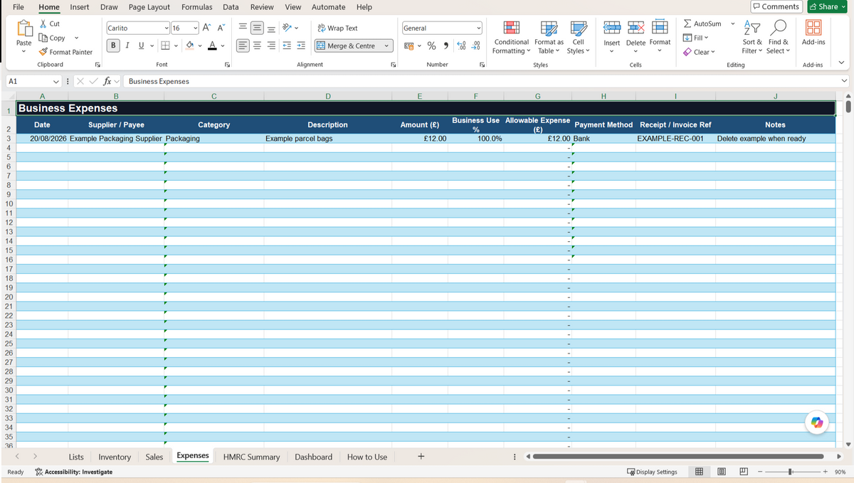 UK Reseller Inventory and Sales Digital Tracker Vinted eBay & Etsy Excel Spreadsheet  HMRC Friendly Bookkeeping