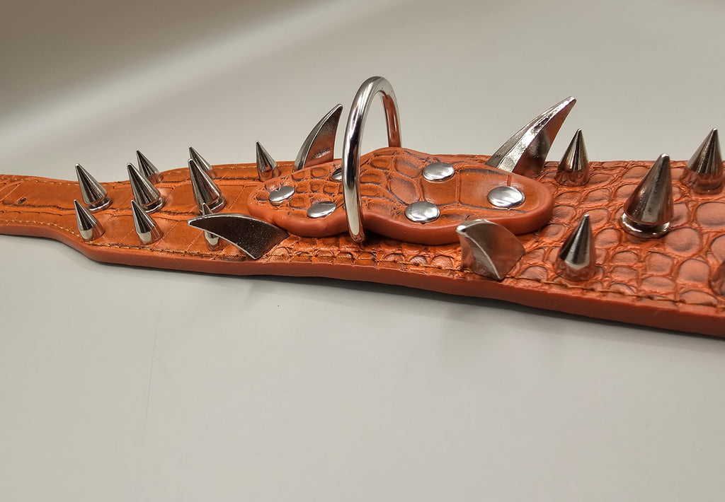 Black and Brown  Spiked Dog Collar – Wide PU Leather Adjustable Studded Collar