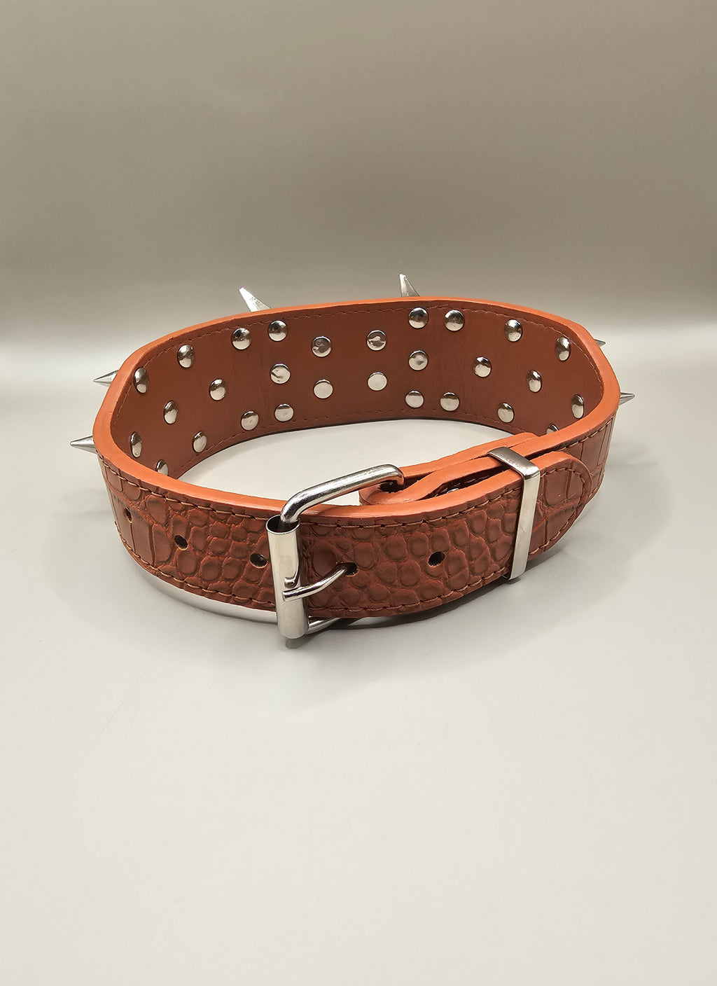 Black and Brown  Spiked Dog Collar – Wide PU Leather Adjustable Studded Collar