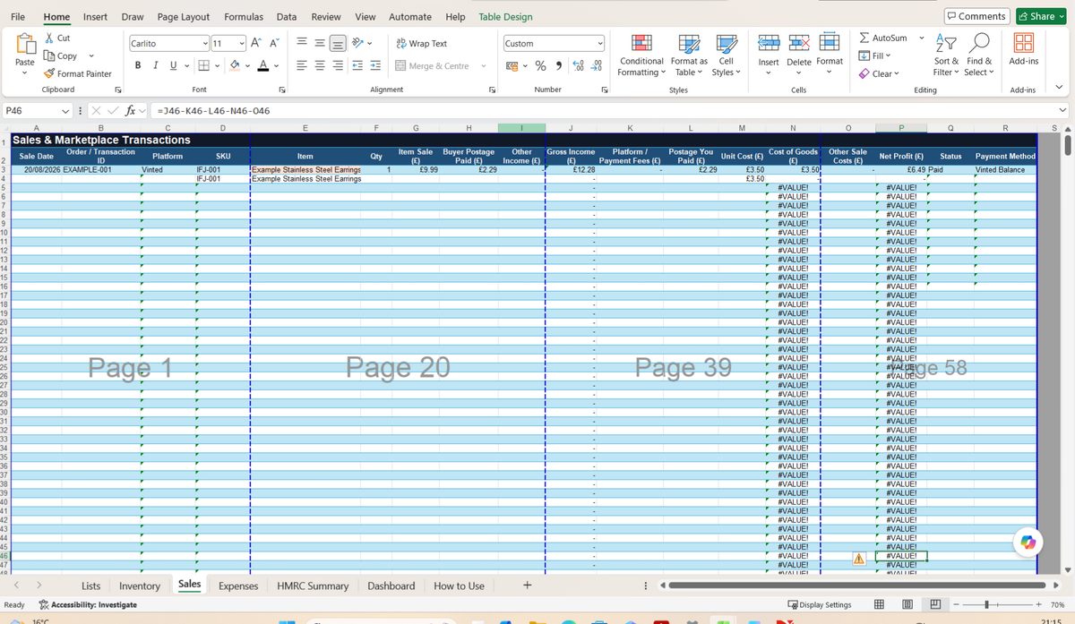 UK Reseller Inventory and Sales Digital Tracker Vinted eBay & Etsy Excel Spreadsheet  HMRC Friendly Bookkeeping